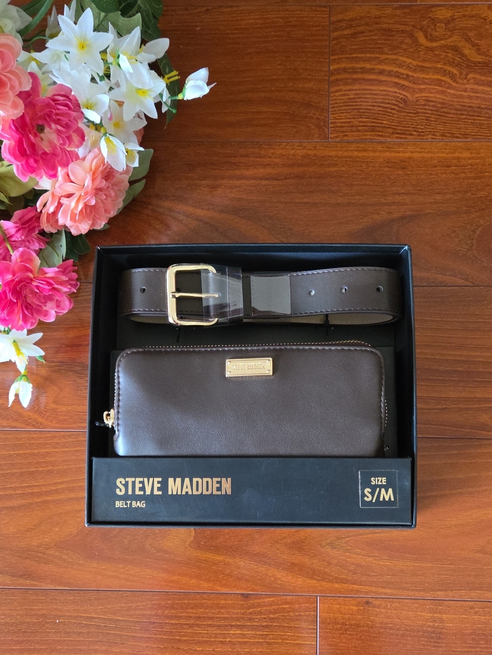 Steve Madden Chocolate Brown Leather Belt Bag with Gold Hardware Size S/M